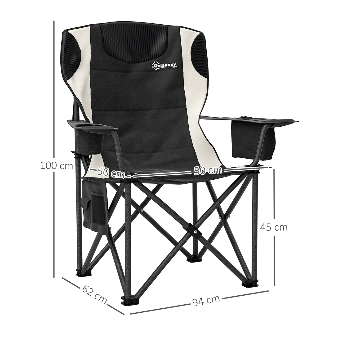 Set of 2 Folding Camping Chairs, Padded Camping Chairs with Adjustable Armrests, Portable & Lightweight Folding Camp Chair with Cooler Bag, Cup Holder and Side Pockets