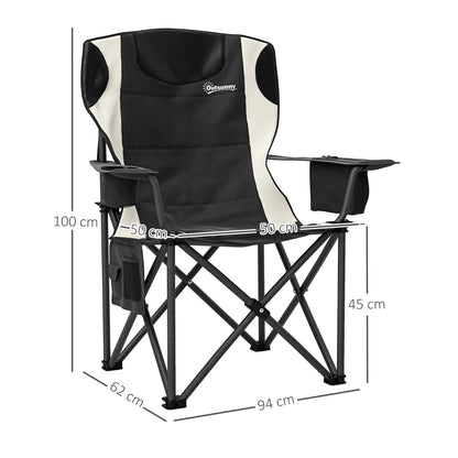 Set of 2 Folding Camping Chairs, Padded Camping Chairs with Adjustable Armrests, Portable & Lightweight Folding Camp Chair with Cooler Bag, Cup Holder and Side Pockets