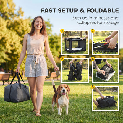 Medium Soft Dog Crate | Pop-Up 8-Rod Frame | 3-Sided Mesh | Full-Zip Closure | Removable Washable Pad | Folds to 54 x 20 x 20cm | Dogs up to 20kg | Army Green