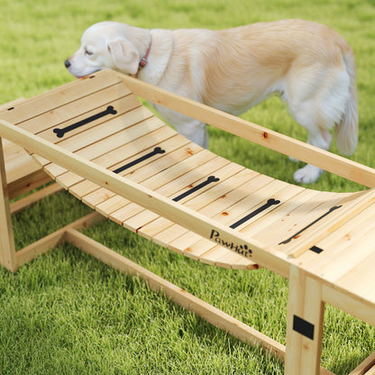 3-Piece Dog Agility Training Set | Flexible Bridge | Pause Platform | Pet Stairs | Solid Fir Wood | 50kg Per Piece | Suits Dogs Up to 40kg | Natural Wood Finish
