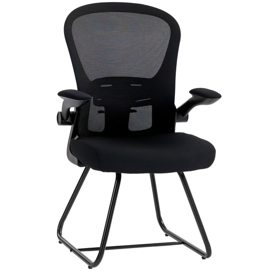 Mesh Office Reception Chair | Flip-Up Arms | Lumbar Support | Steel Base | Black | 120kg | 921-957V70BK
