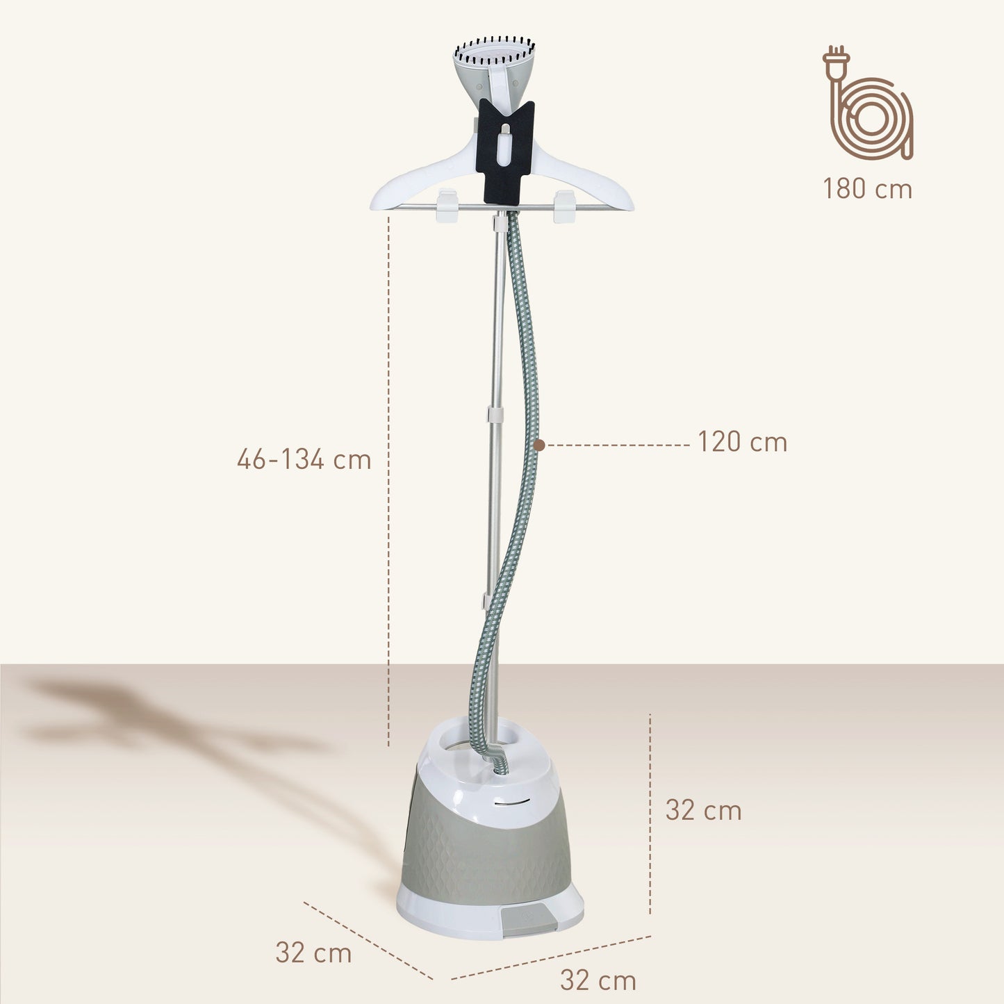 Upright Clothes Garment Steamer Wrinkle Remover with Large 1.8L Water Tank, Adjustable Height, for Home Clothing, Curtains, Wedding Dresses, Silk, Sofa, Light Grey