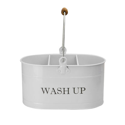 Maison & White Wash-Up Tidy | Chalk White Powder-Coated Steel Cleaning Caddy | 3 Compartments & Carry Handle | 27 × 14cm