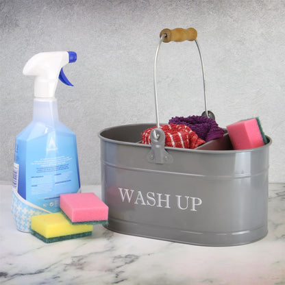 Wash Up Tidy | Powder-Coated Steel | 3 Compartments | Carry Handle | Rust Resistant | 27x14x12.5cm | Kitchen Sink Organiser | 2-Year Guarantee | Grey