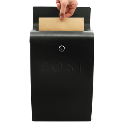 Maison & White Black Galvanised Steel Wall Mounted Post Box | Lockable with 2 Keys | Overhanging Lid | 37x9x25.5cm | Rawl Plugs & Screws Included | Weather-Resistant | 2-Year Warranty