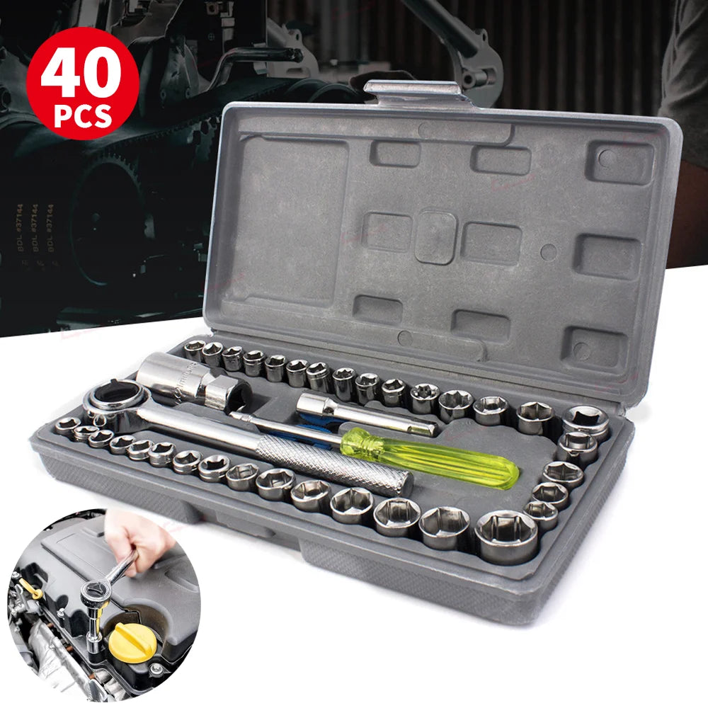 40 Piece Ratchet Spanner Wrench Socket Set Car Repair Tool Kit 3/8 Ratchet Spanner Screwdriver Bits Hand Tool