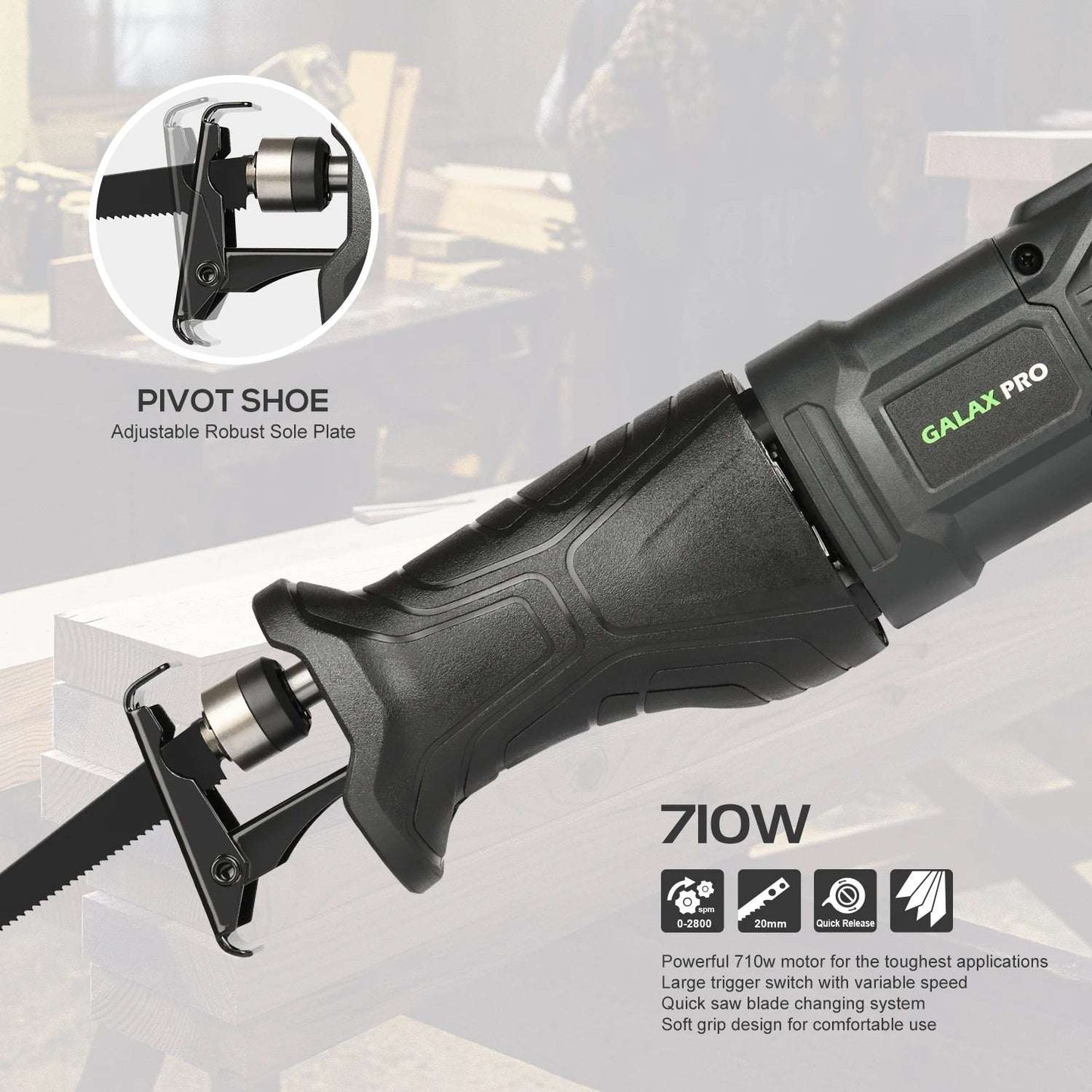 GALAX PRO Reciprocating Saw 710W Powerful Motor 3000SPM Electric Saber Saw 115Mm Max Cut Depth Carpenter Tools for Metal PVC