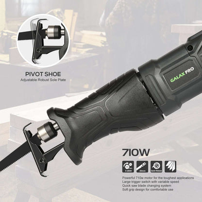 GALAX PRO Reciprocating Saw 710W Powerful Motor 3000SPM Electric Saber Saw 115Mm Max Cut Depth Carpenter Tools for Metal PVC