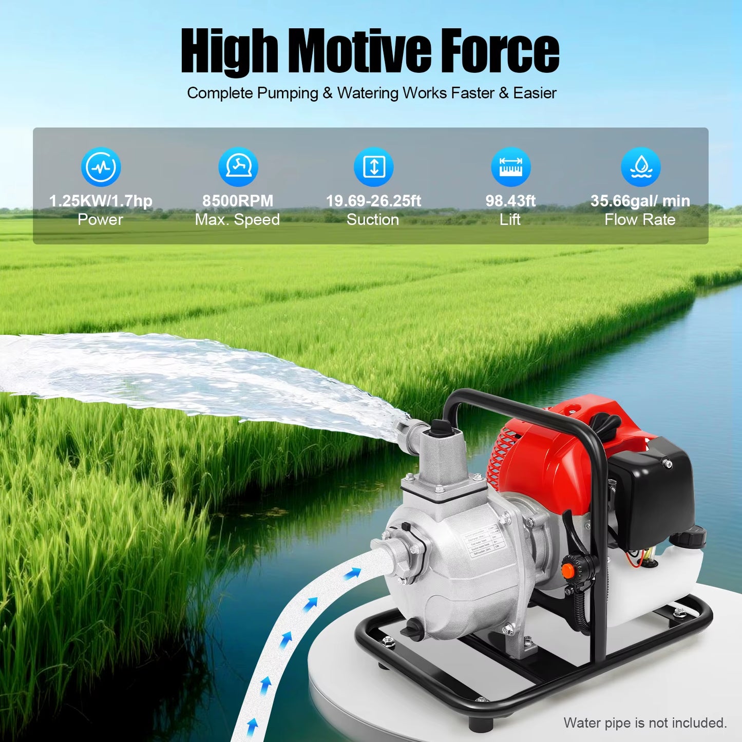 2-Stroke Petrol Engine Water Transfer Pump With Filter, for Irrigation, Drainage, Water Intake Work