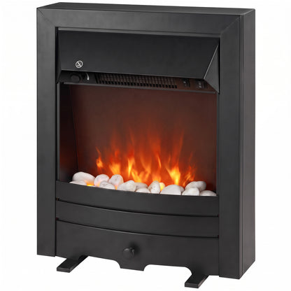 Electric Fireplace | 1000W/2000W Freestanding & Inset Fire | LED Flame & White Pebbles | Adjustable Thermostat | Black or Gold