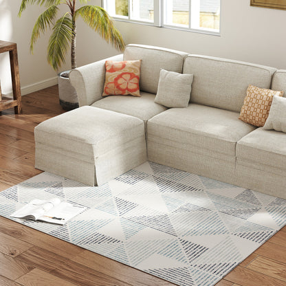 Modern Geometric Area Rug | Machine Washable | 100% Polyester Plush | TPR Non-Slip Backing | 170x120cm | Multi-Coloured Mixed Grey | Living Room Bedroom Dining Room Home Office