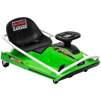 Kids Electric Go Kart | 24V 300W Brushless Motor | Drift Mode | Soft Start | Dual Speed | Ages 6-10 | Green / Yellow / Red