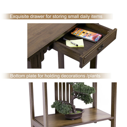 Ancient Oriental Hall Console Accent Table For Entryway With Drawer Storage Shelf Natural Bamboo Wood Furniture