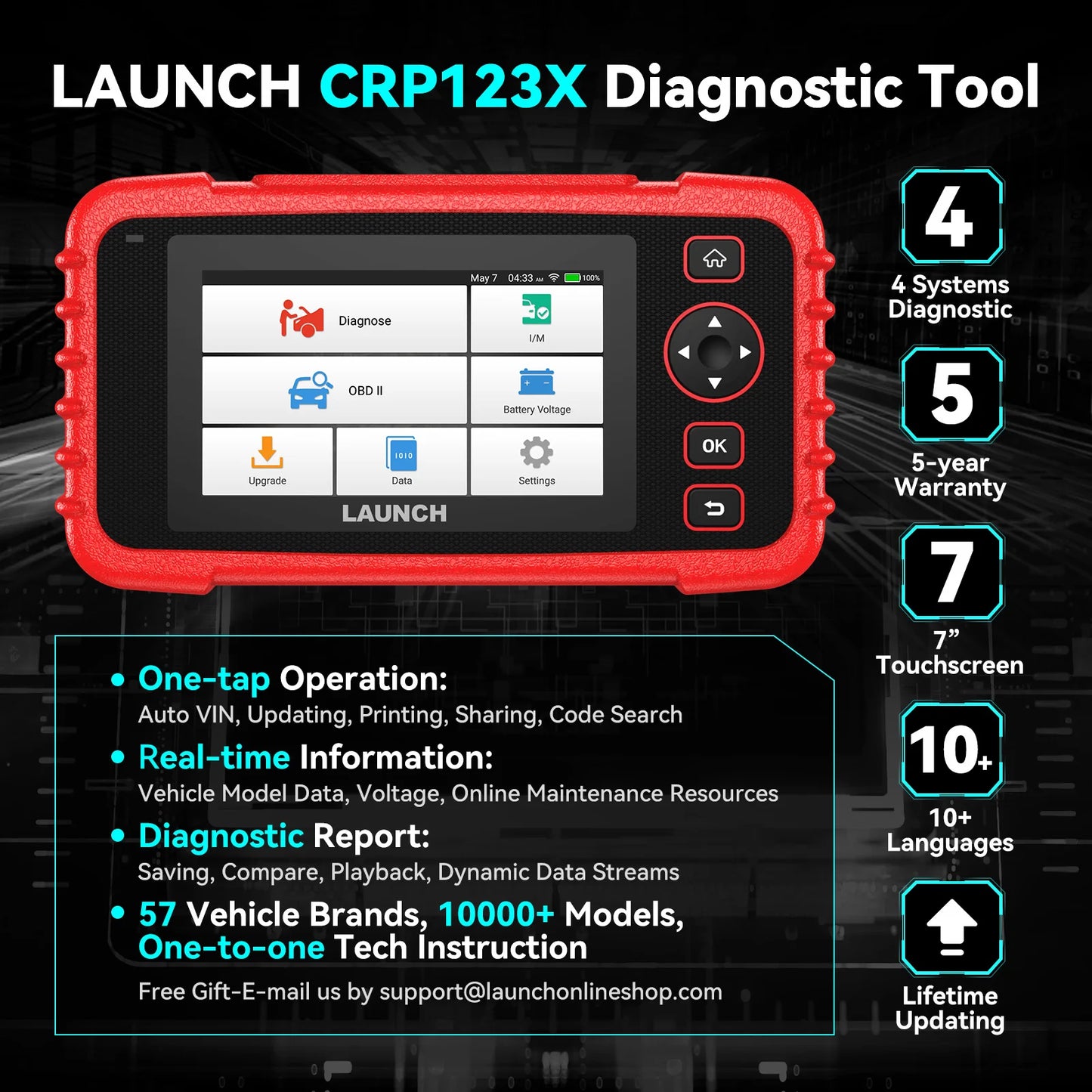 LAUNCH X431 CRP123X Scanner OBDII Automotive Scan Tools Four System Diagnosis Auto Professional OBD2 Diagnostic Scanner