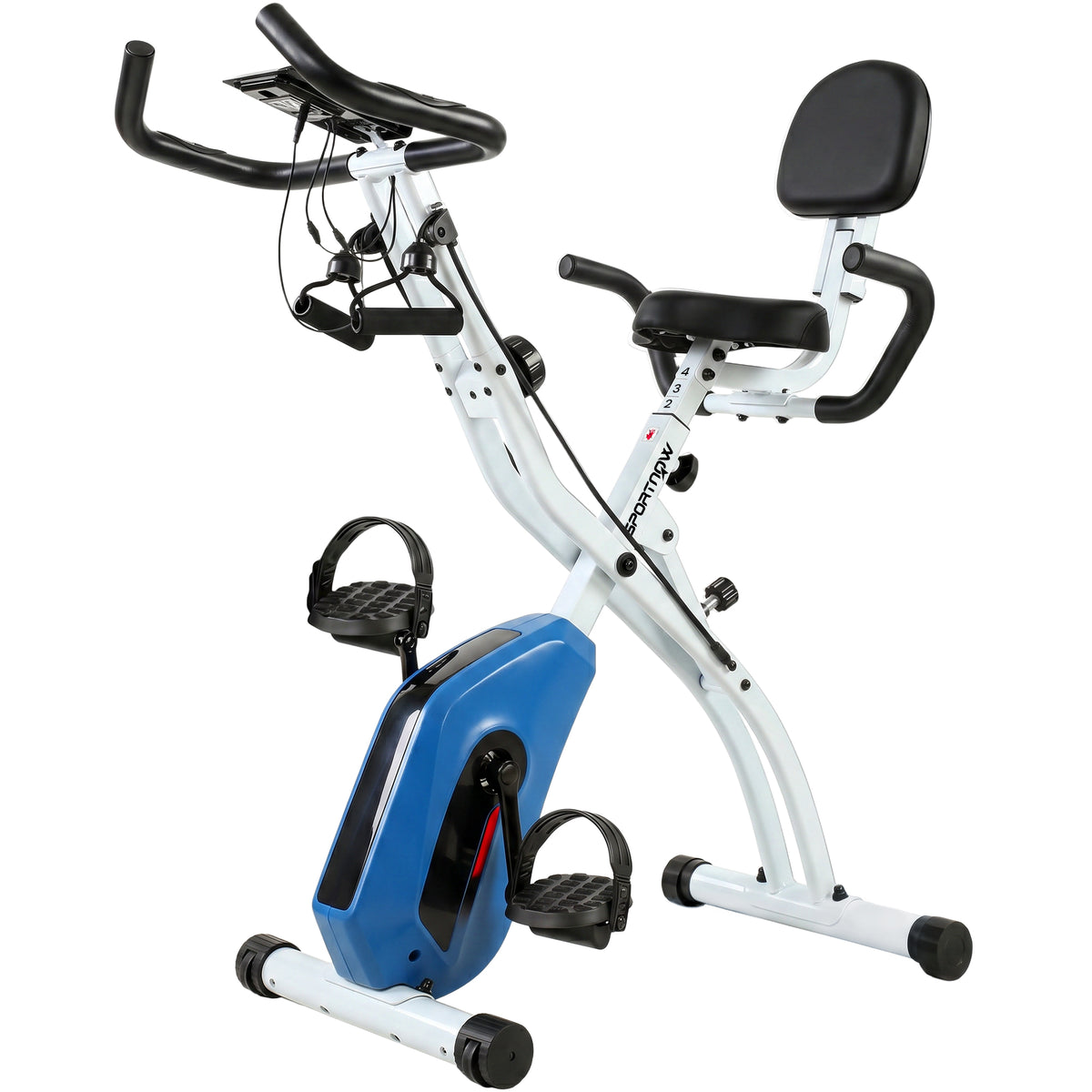 4-in-1 Folding Exercise Bike | Upright & Recumbent | Bluetooth App | 8-Level Magnetic Resistance | Resistance Bands | LCD Display | 120kg Capacity | Blue