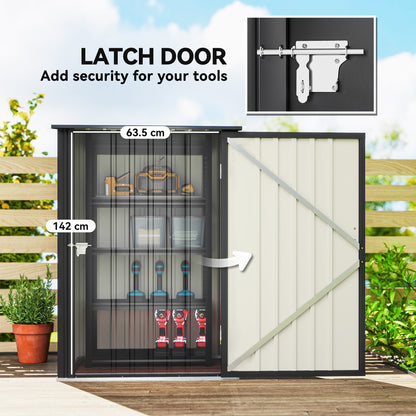 Lean To Steel Garden Shed with Latched Door | Galvanised Corrugated Steel | Sloped Roof | Dark Grey | 100x104x160cm | Inner 83x86cm | 20kg/m² Snow Load | No Rainwater Buildup | Assembly Required