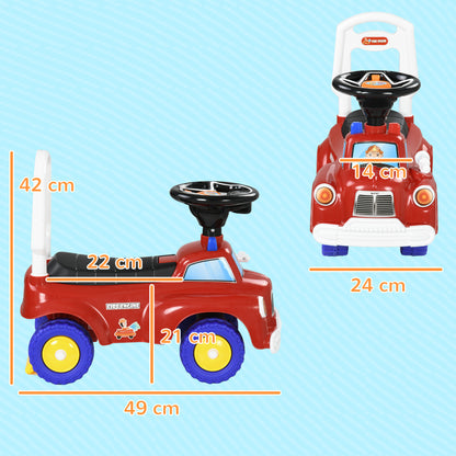 AIYAPLAY Toddlers Ride On Fire Truck Foot to Floor Design with Under Seat Storage, Steering Wheel, Music, Light, for 1.5-3 Years, Red
