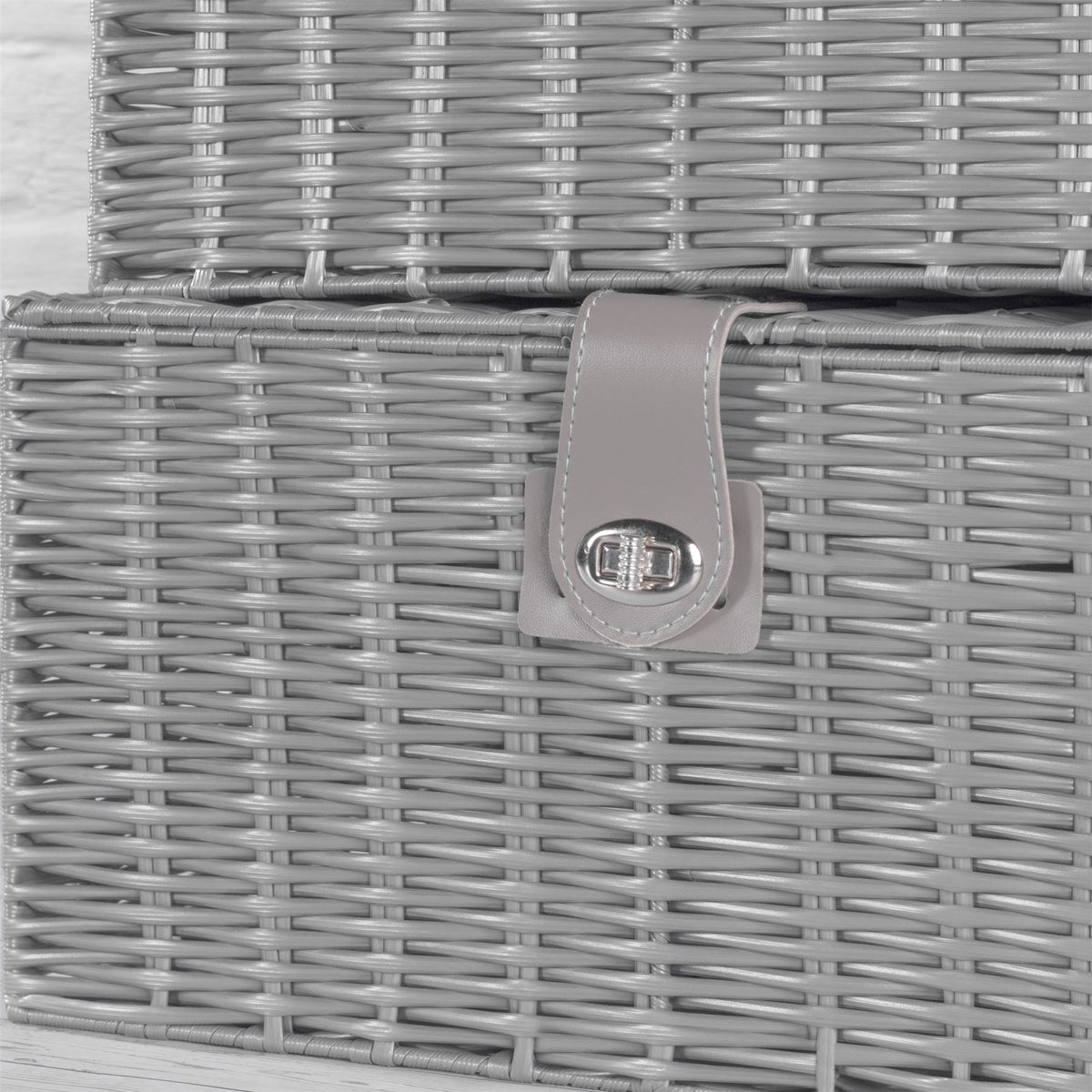 Maison & White Resin Woven Storage Baskets | Set of 3 Grey Lidded Boxes | Small, Medium & Large | Side Handles & Twist Clasps