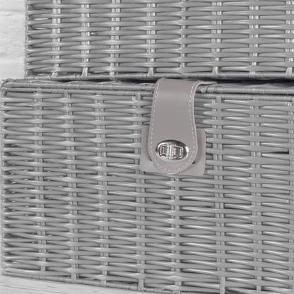 Maison & White Resin Woven Storage Baskets | Set of 3 Grey Lidded Boxes | Small, Medium & Large | Side Handles & Twist Clasps