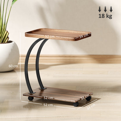 Retro Vintage Style 2-Tier Mobile C-Shaped Side Table - Brown