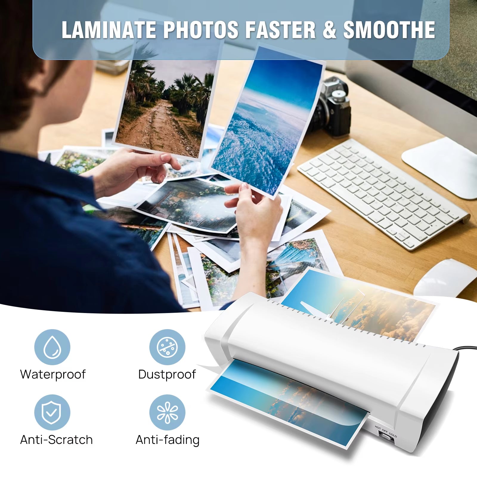 A4/A5/A6 Thermal Laminating Machine Compact Lightweight A4 Laminator With Hot and Cold Settings, 3-4 Min Quick Warm-Up