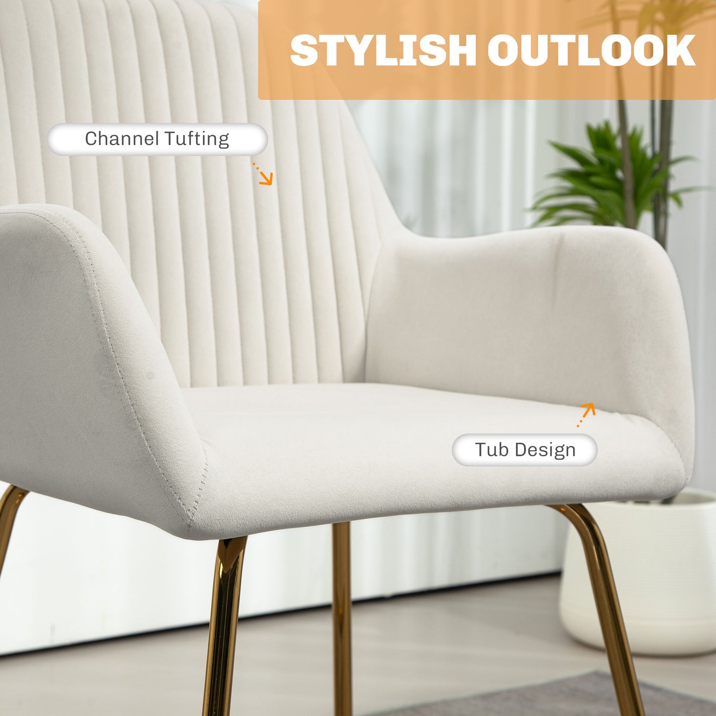 Modern Armchair Upholstered Accent Chair with Metal Base for Living Room