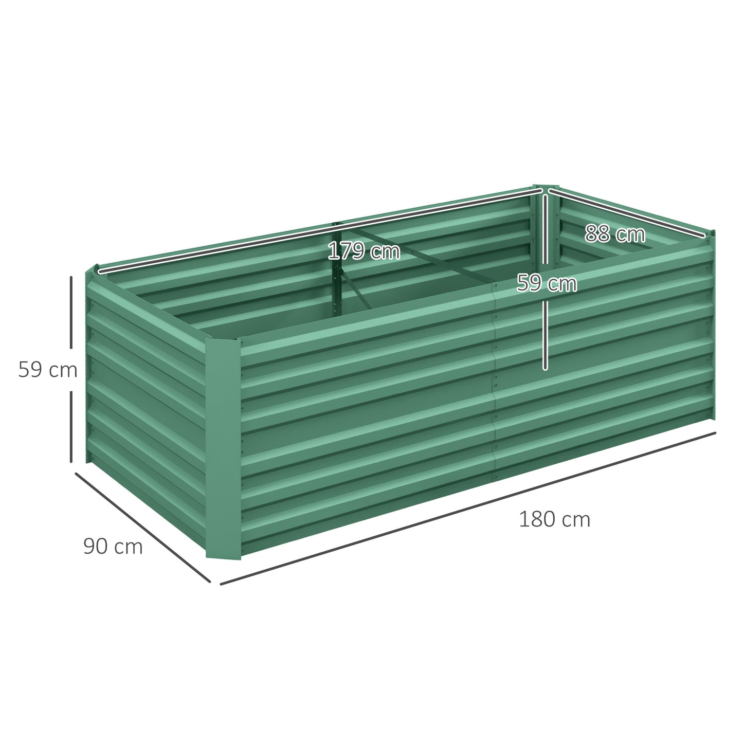 Deep Galvanised Steel Raised Garden Bed | Multi-Reinforced Rods | Protective Coating | Open Bottom | Indoor & Outdoor | 180x90x59cm | Plants Veg Herbs & Flowers | Light Green