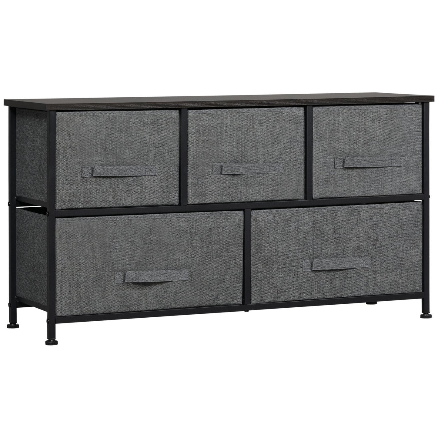 Chest of Drawers, 5 Drawer Fabric Dresser with Steel Frame, Adjustable Feet, Storage Organizer Unit for Bedroom, Living Room, Dark Grey