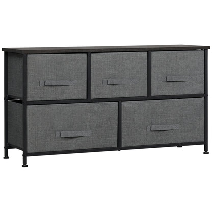 Chest of Drawers, 5 Drawer Fabric Dresser with Steel Frame, Adjustable Feet, Storage Organizer Unit for Bedroom, Living Room, Dark Grey