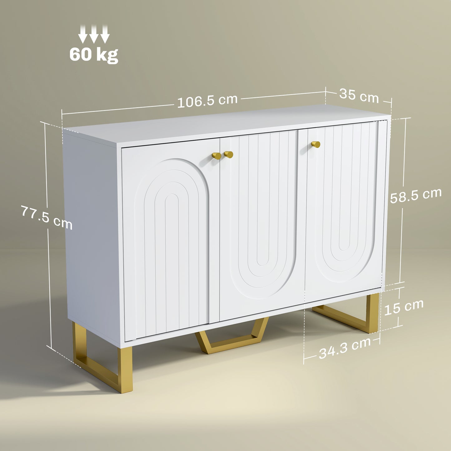 3-Door Sideboard Storage Cabinet - White