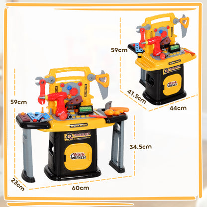 AIYAPLAY 102 Piece Kids Tool Bench with Electric Drill, Storage, for Ages 3-6, Yellow