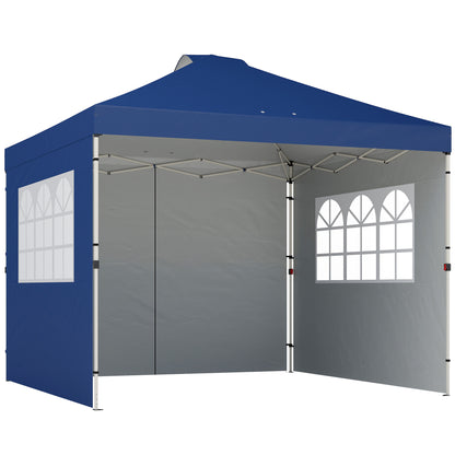 3x3m Pop Up Gazebo | UPF50+ Waterproof 210D Oxford | 3 Sidewalls | 2 Church Windows | 3 Height Settings | Wheeled Bag | Wind Level 4-6 | Dark Blue