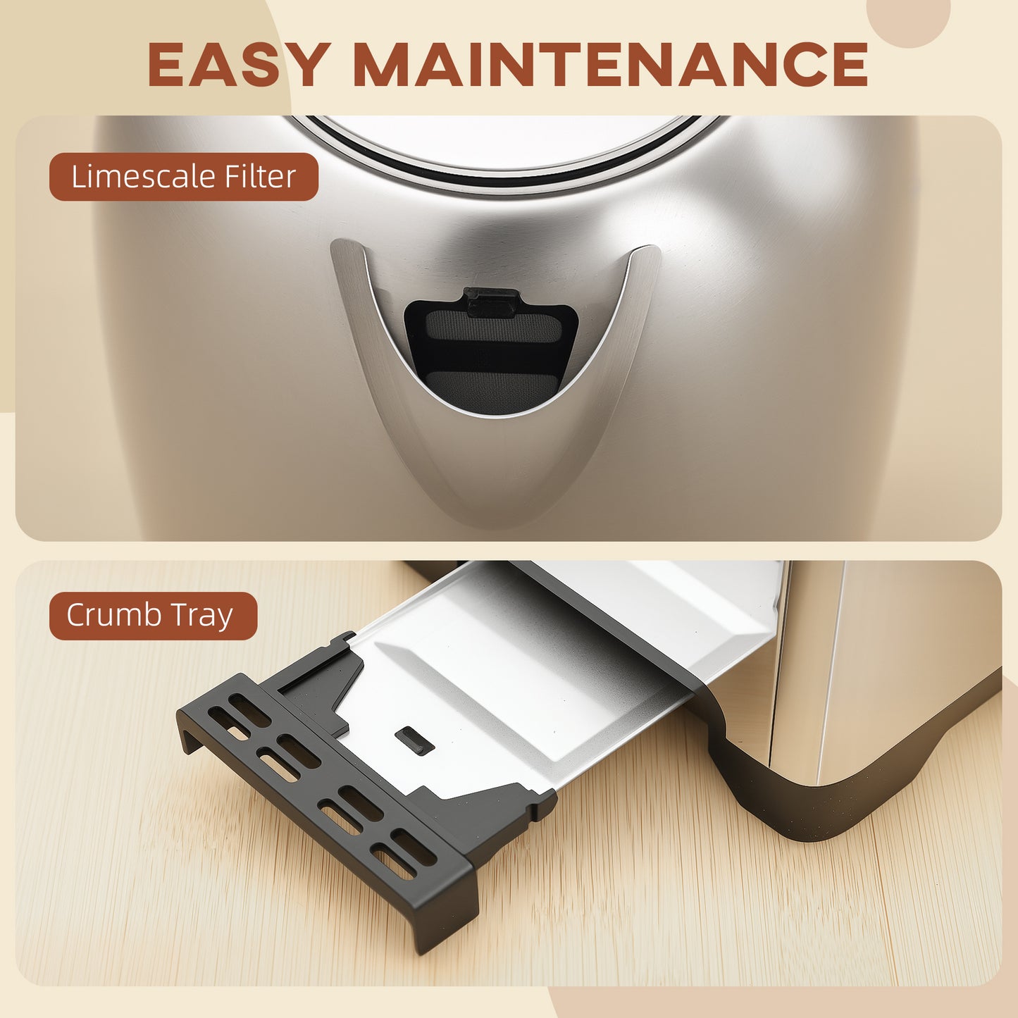 Simple Polished Toaster and Kettle Set - Silver Tone / Black Tone