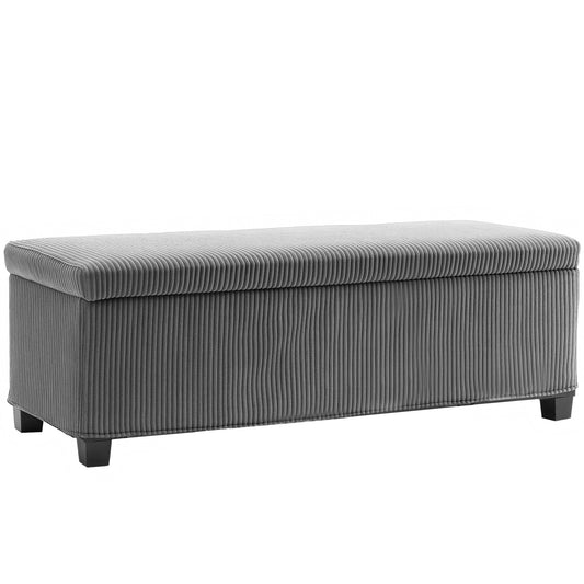 Storage Ottoman Bench, Corduroy Footstool with Removable Lid and Legs, 112cm Storage Chest Box for Living Room, Bedroom, Hallway, Grey
