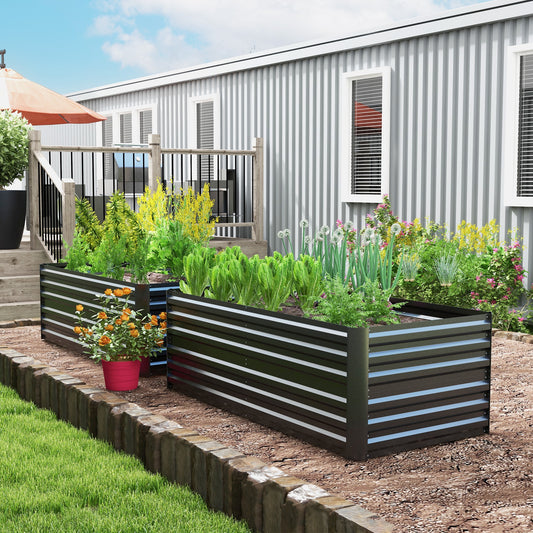 Set of 2 Raised Beds for Garden, Galvanised Steel Outdoor Planters Multi-reinforced Rods for Vegetables, Plants, Flowers and Herbs, 180 x 90 x 59 cm