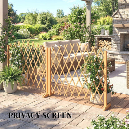 2 Pack Expanding Garden Fence Panels | 180cm Wide | Freestanding | Foldable | Varnished Fir Wood | Brown