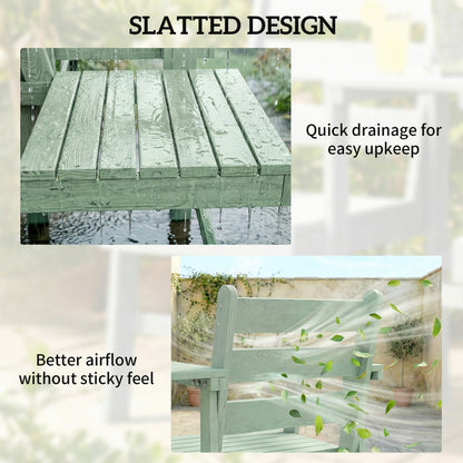 Jack & Jill Garden Loveseat | Embossed Fir Wood | Integrated Centre Table | Angled Backrest & Smooth Armrests | Slatted Quick-Drain Design | 300kg Total Capacity | 149x67x94cm | Green