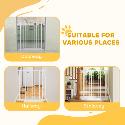 PawHut Extra Wide Dog Gate, with Door Pressure, for Doorways, Hallways, Staircases - White / Black