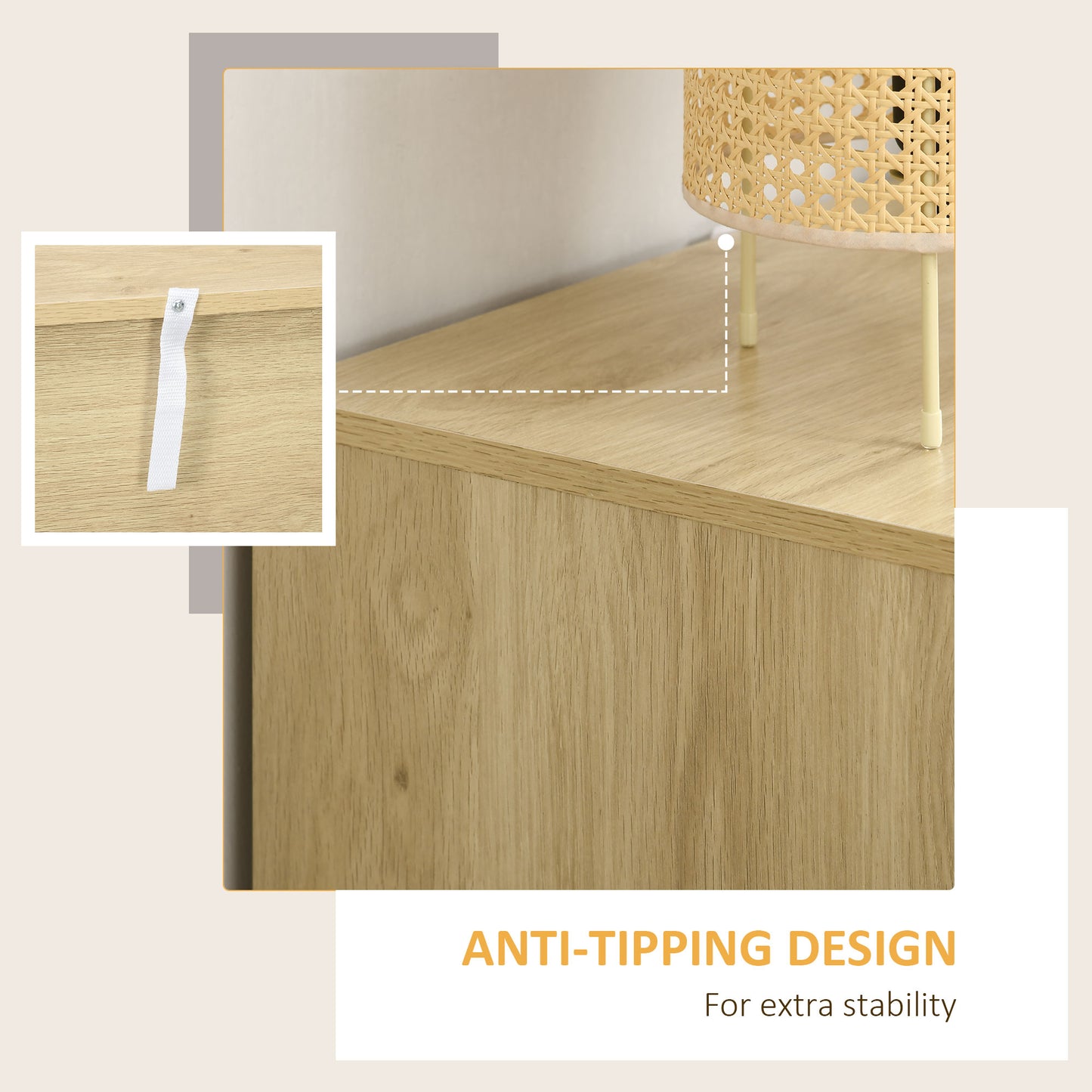 Chest of Four Rattan Weave Panel Drawers - Wood-Effect