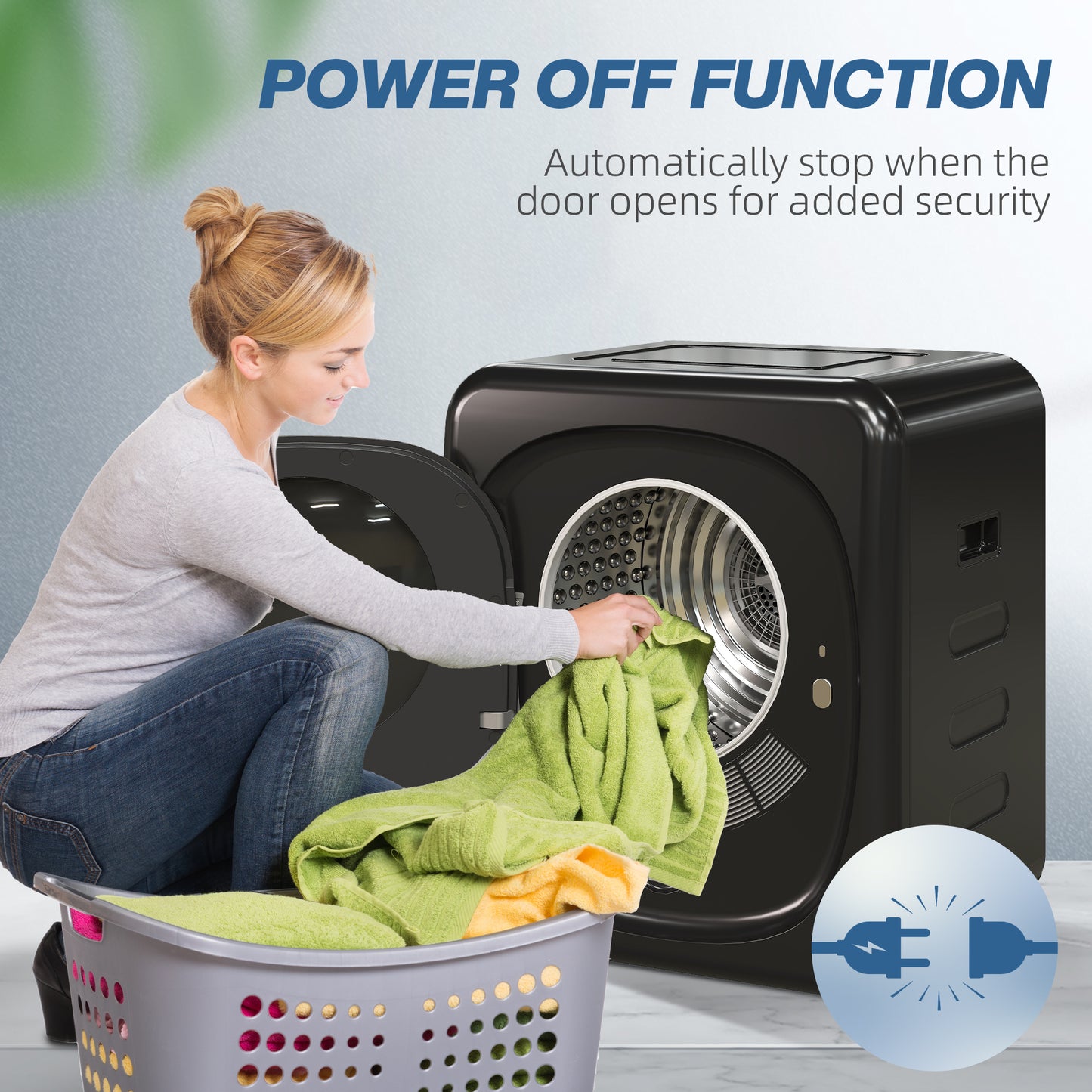 4kg Vented Tumble Dryer with Deodorise, Smart Mode, 800W Compact Tumble Dryer with Stainless Steel Tub, Front Load, for Flat, Home, RVs, Black