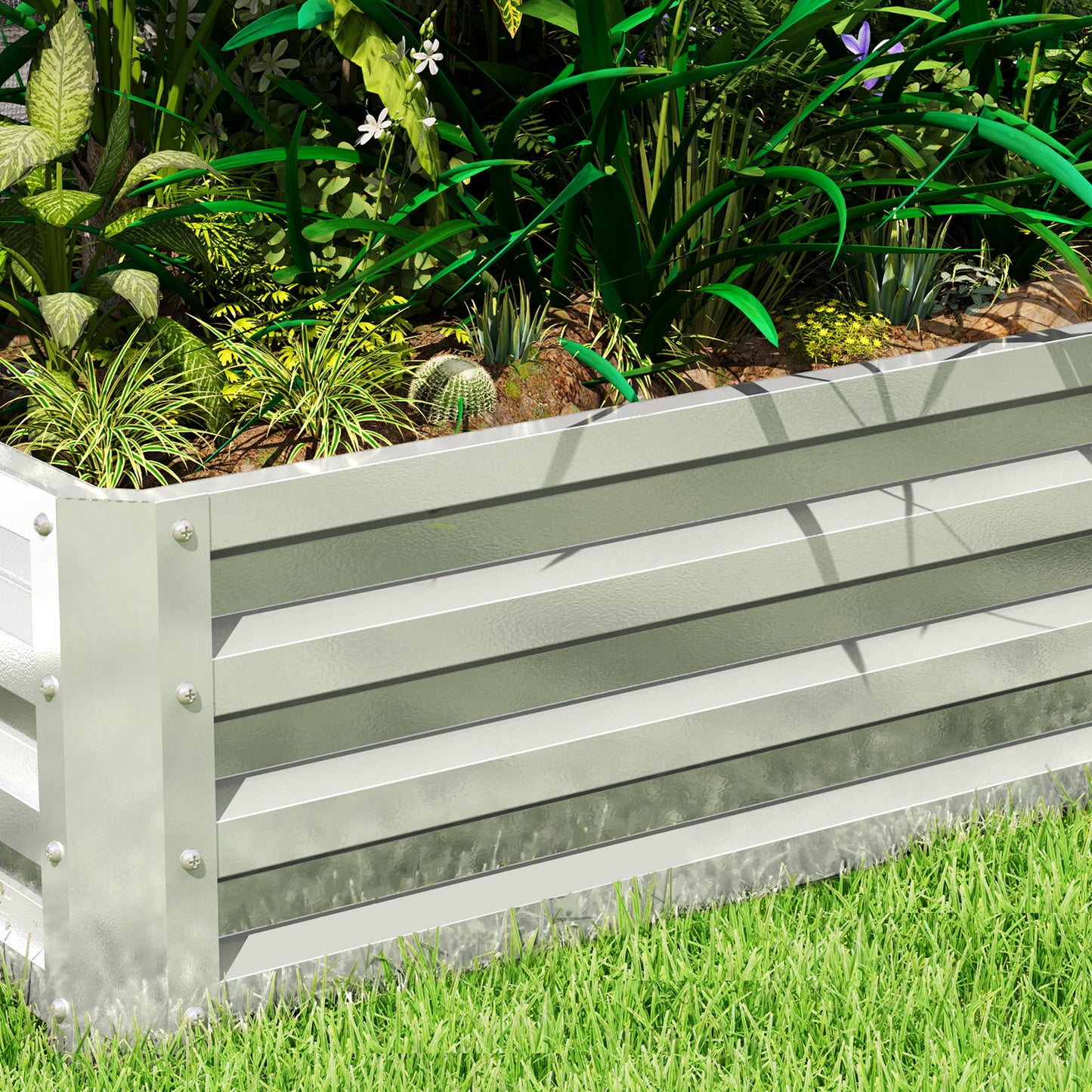 Outsunny Raised Beds for Garden, Galvanized Outdoor Planters, for Herbs and Vegetables, Use for Patio, Backyard, Balcony, Silver