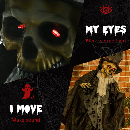 189cm Life Size Outdoor Halloween Decorations Ghost Bridegroom, Animated Prop Animatronic Decor with Sound and Motion Activated, Light Up Eyes, Howling Sound