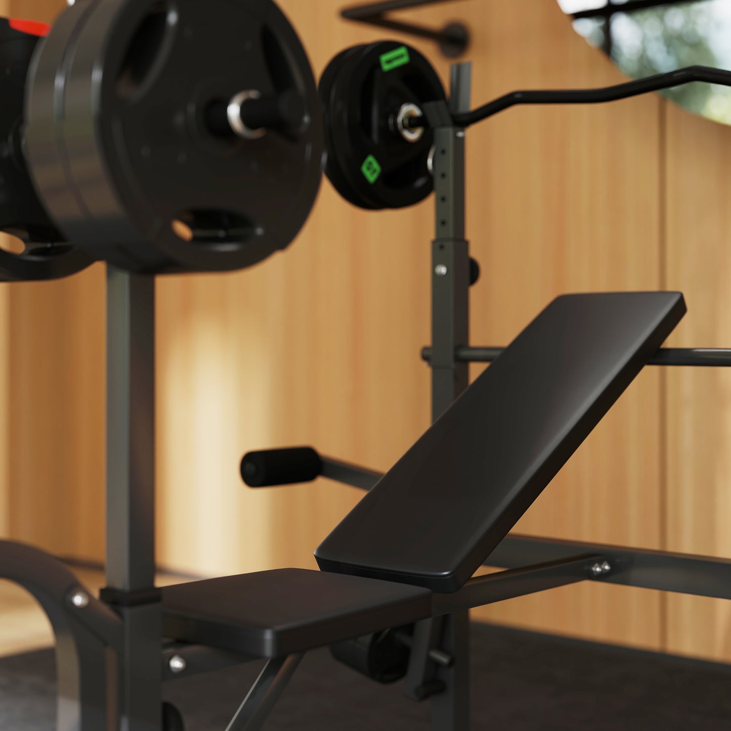 Adjustable Weight Bench with Bench Press Rack, Preacher Curl Leg Extension and Lat Pull Down Machine, Incline or Flat Workout for Strength Training Weight Lifting