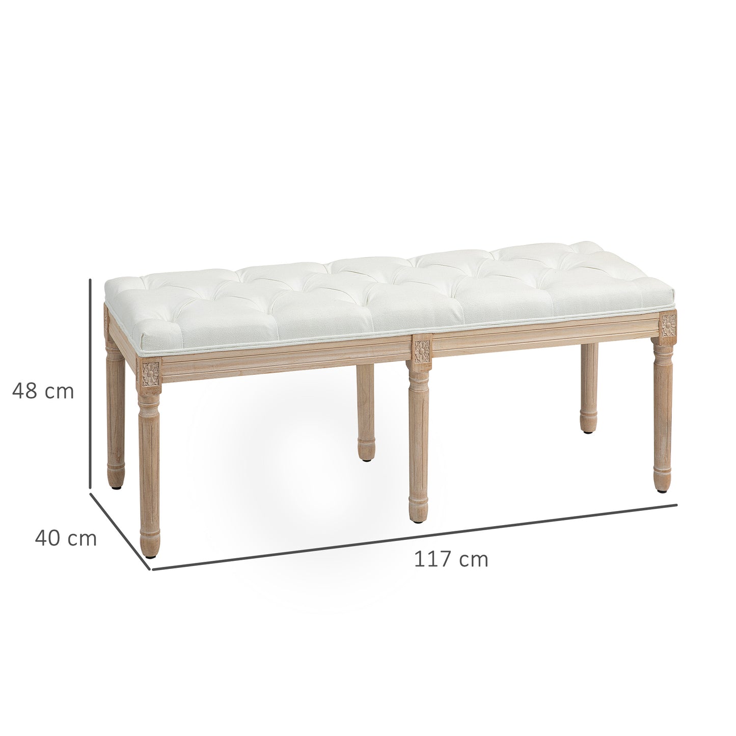 Retro Vintage Style French Look Bed End Bench - Cream White