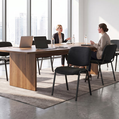 Stackable Office Reception Chairs Set of 4 | Black Padded Meeting Chairs | Steel Frame | 120kg Capacity