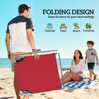 Set of 2 Folding Sun Loungers | 4 Position Adjustable Back | Oxford Fabric | Powder Coated Steel | Portable | 120kg | Red