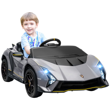 AIYAPLAY 12V Lamborghini Autentica Licensed Kids Electric Car with Remote Control, 4 Suspension Wheels, Soft Start, Grey / Pink