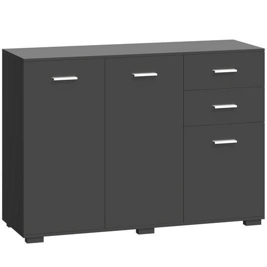 Sideboard, Modern Storage Cabinet with 2 Drawers, 3 Doors and Adjustable Shelves, Black / White
