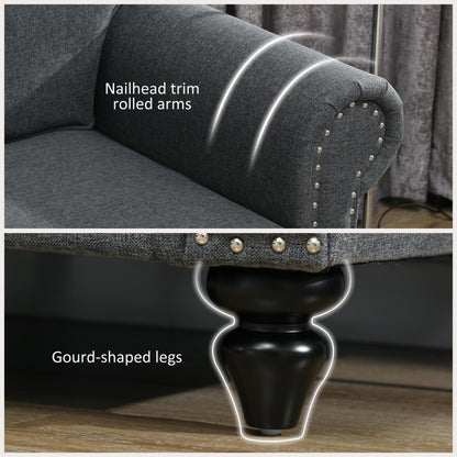 Retro Vintage Style Two-Seater Mid-Century Sofa, with Pocket Springs - Charcoal Grey