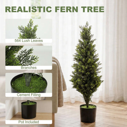 Set of 2 Artificial Cypress Trees | 90cm | 564 PE Leaves | Shapeable Branches | Cement Base | No Maintenance | Green